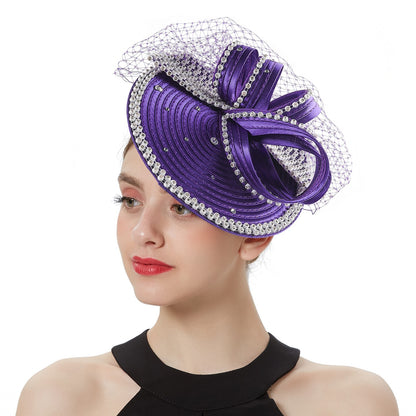 Fascinator de Cetim Perfeito Acessórios de Cabelo Chiques Multicores Chapéus para Kentucky Derby Chapéu para Chá da Tarde Touca de Strass com Véu
