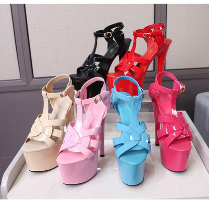 7Inches 17cm Beige Club High Heels Starry Sky Platform Party Pole Dance Women Sandals High-heeled Sandals Gothic Fetish Pumps