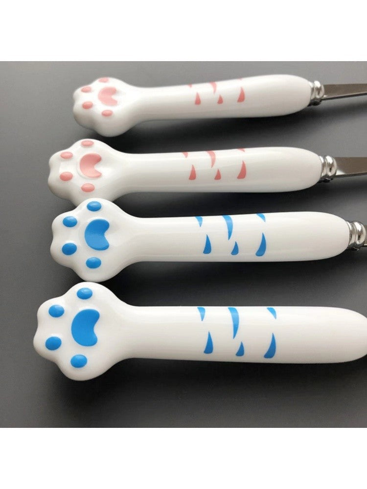 Conjunto de Talheres de Pata de Gato Fofa Garfo e Colher de Aço Inoxidável com Caixa de Armazenamento Louça Talheres Prata Acessórios para Almoço Bento