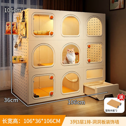 Gaiola Compacta para Gatos com Banheiro Tudo-em-Um Casa de Gatos Interna para Pequenos Espaços Mansão de Gatos com Economia de Espaço Placa de Caverna DIY Vila para Gatos