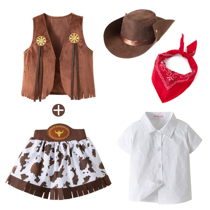 Cowboy Costume for Girls Purim Halloween Toddler Child Cowgirl Cosplay Vest Skirt Party Fancy Dress Carnival Birthday Clothes