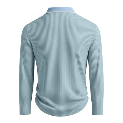 Spring And Autumn New Men's Striped Long Sleeve Polo Shirt Slim Fit Collar Multi Color Business And Leisure Versatile Men's Top