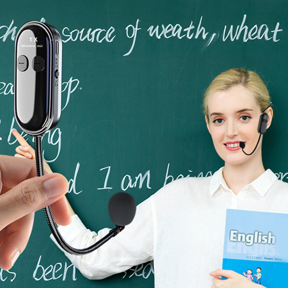 Fone de Ouvido com Microfone Sem Fio 2.4G Sistema de Microfone de Longo Alcance Microfone de Mão 2 em 1 para Amplificador de Voz Alto-falantes de Palco Ensino