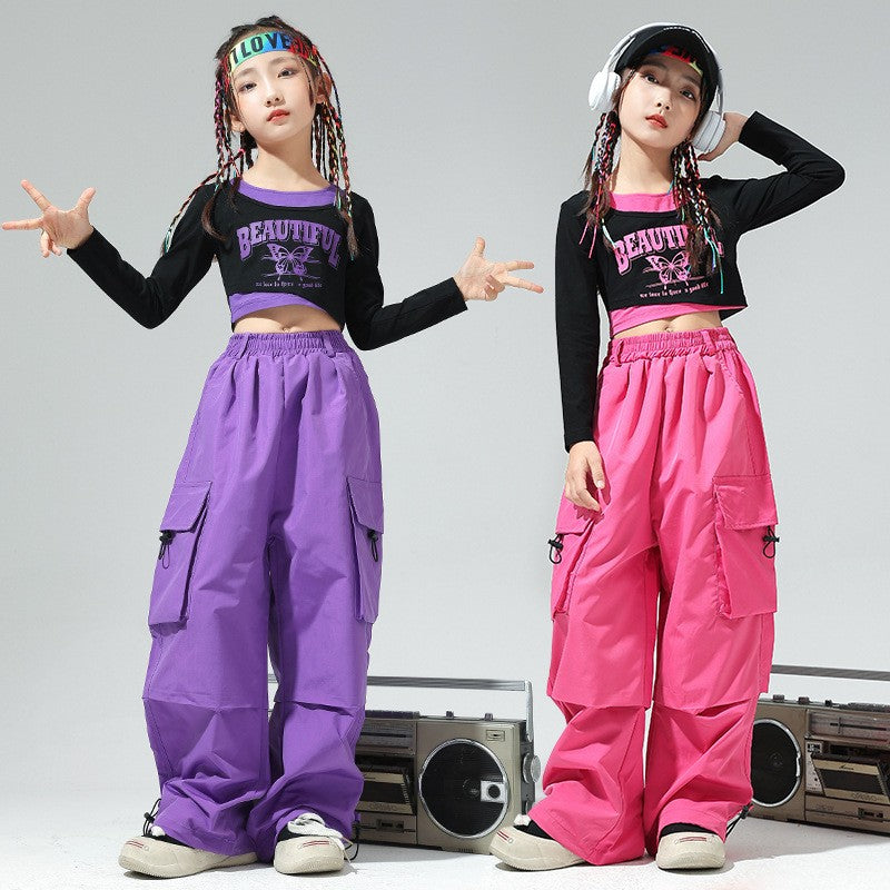 Roupa de Bebê Roupa Infantil da Moda Calças Cargo Menina Dança Hip-hop Roupa Larga de Rua Calças Infantis Casuais Meninas