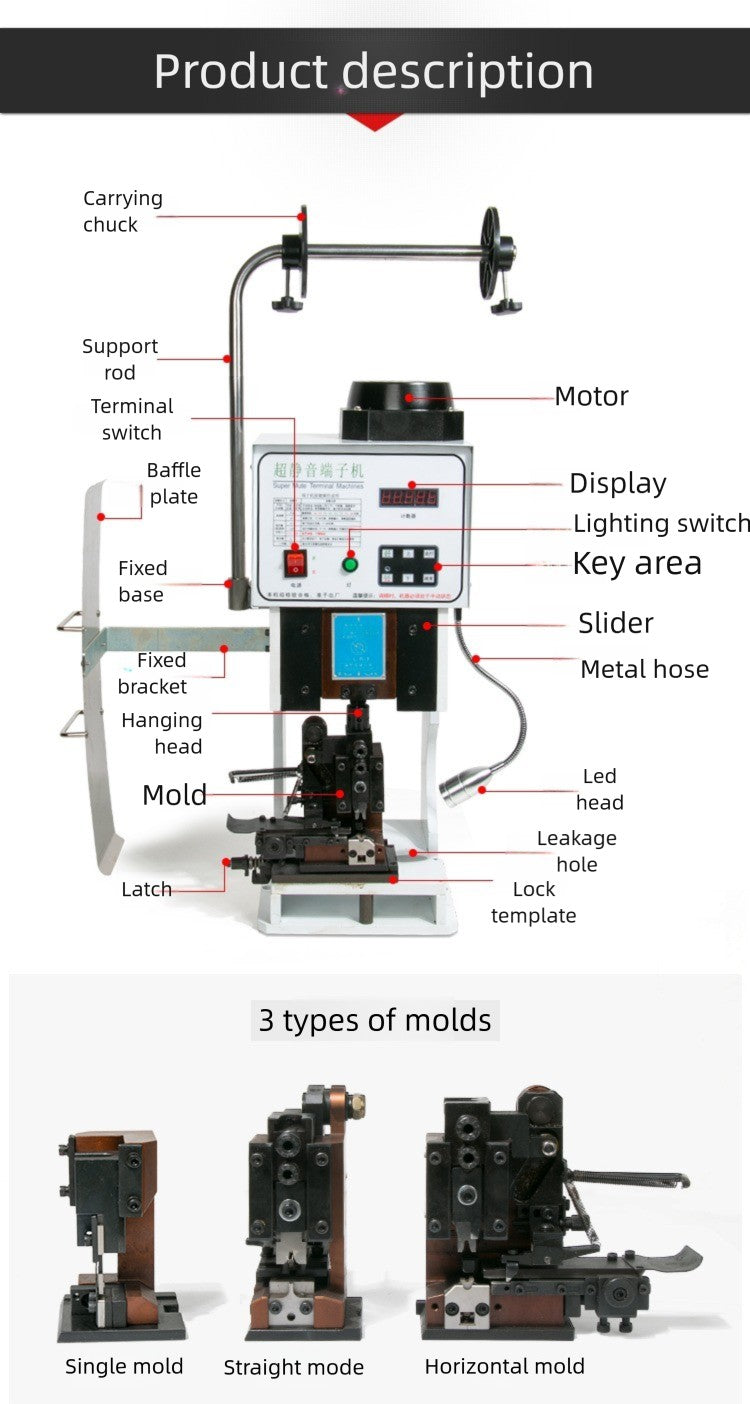 Zten 1.5T 2T Automatic Flat Cable Electric Crimper Tool Low Noise Wire Terminals Crimping Machine Multiple Connectors Support