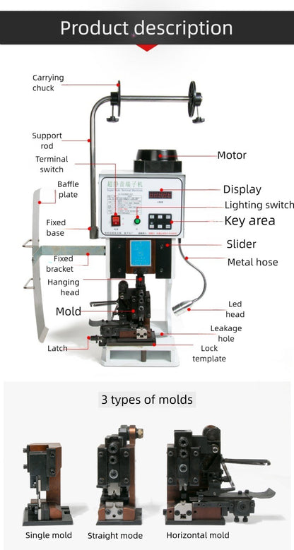 Zten 1.5T 2T Automatic Flat Cable Electric Crimper Tool Low Noise Wire Terminals Crimping Machine Multiple Connectors Support