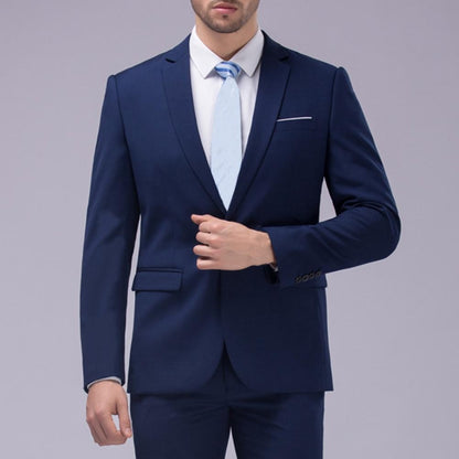 Popular Men Suit Set Temperament Turndown Collar Cozy Slimming Pure Color Pants Groom Suit Fine Stitching