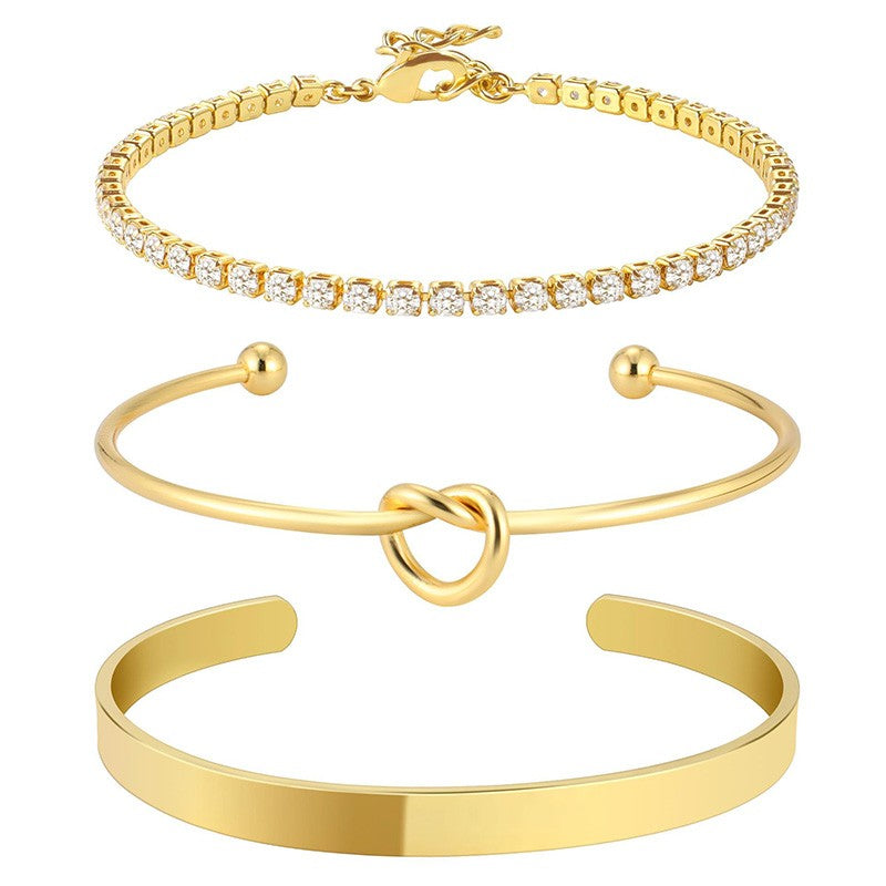3 pulseiras de aço inoxidável banhadas a ouro para mulheres, joias ajustáveis, presentes, pulseiras de corrente de zircônia de luxo, acessórios de joias