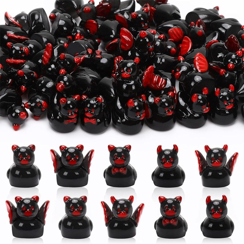 5/10 Pcs Mini Resin Halloween Black Ducks, Tiny Devil Duck Figurines Miniature for Home Micro Landscape Craft DIY Ornament