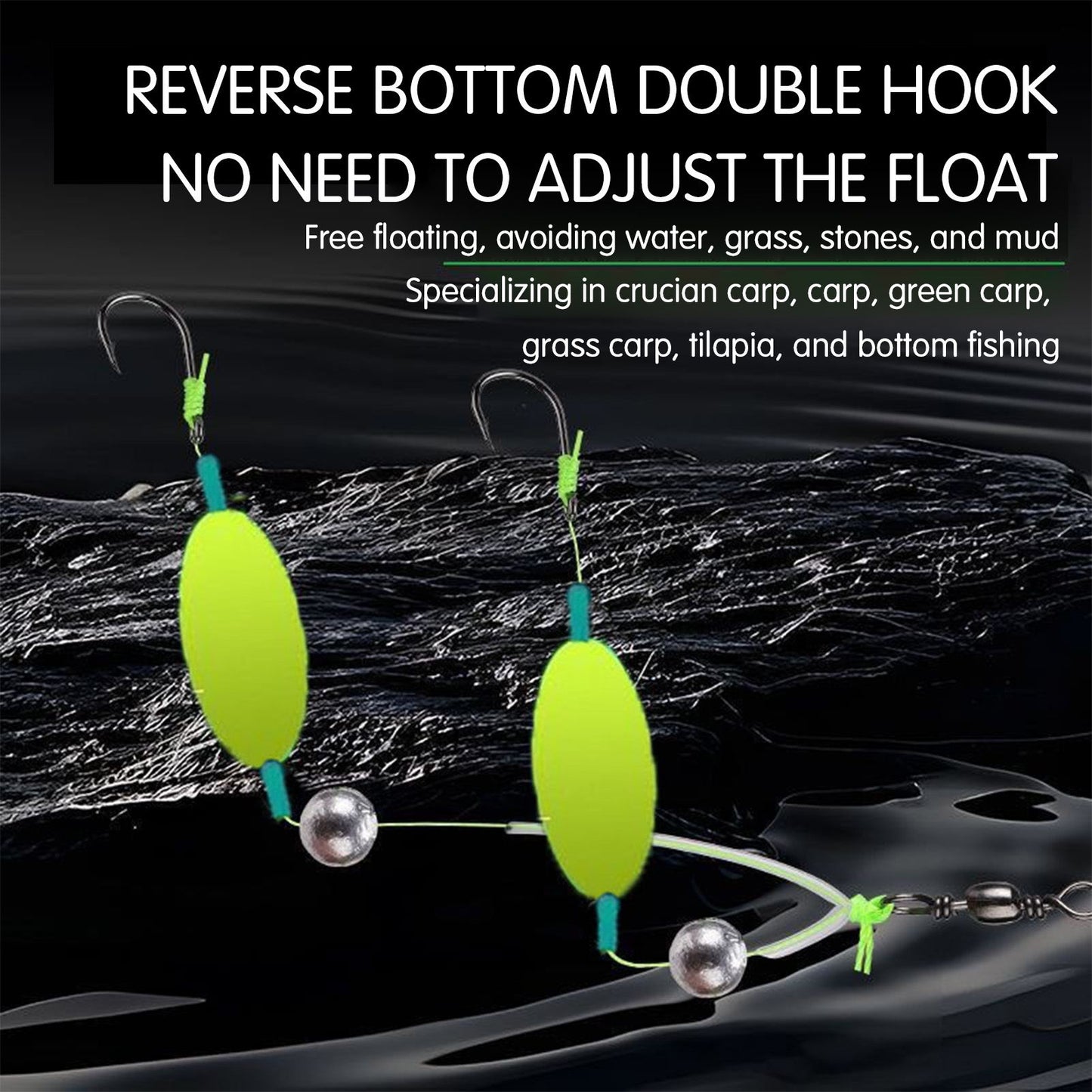 10PCS Buoyant Fishing Hooks Kit Double Hook Reverse Suspended Euro Rig with Golden Sleeve for Bass Trout Saltwater Fishing