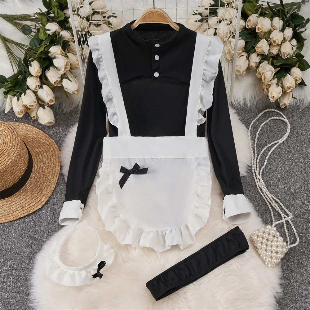 Bunny Complete Maid Cosplay Costume Set Ruffle Cosplay Vacation Halloween Outfit Halter Dress Set Outfit Costume Play Occasions