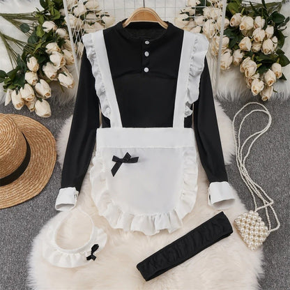 Bunny Complete Maid Cosplay Costume Set Ruffle Cosplay Vacation Halloween Outfit Halter Dress Set Outfit Costume Play Occasions