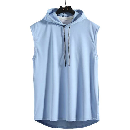 Mens Sleeveless Hooded Tank Tops Summer Gym Bodybuilding Fitness Sport Workout Singlet Solid Color Sports Vest