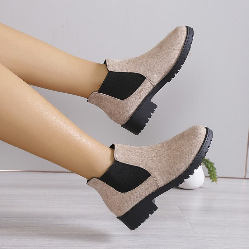 Women Boots Chunky Heel Platform British Style Thick Sole Increase Height Casual Chelsea Boots For Autumn And Winter Casual Wear
