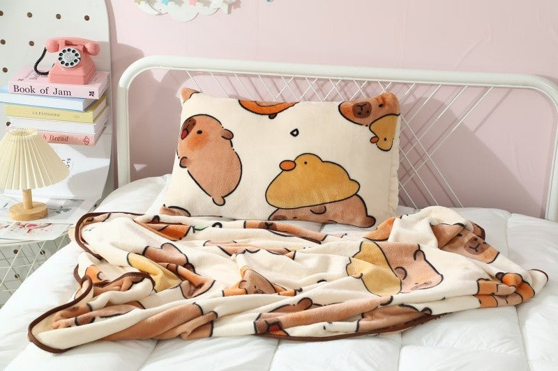 Cartoon Capybara Blanket Warm Flannel Nap Blanket Soft Comfortable Pillowcase Sofa Bed Sleeping Blanket Bedspread Girl Soft