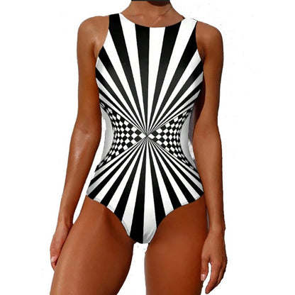 2025 New Sexy Strile One-piece Stylish Swimsuit for Women O Neck Quick Dry Detachable Pads Brazilian Swimming Suit Bikini Set