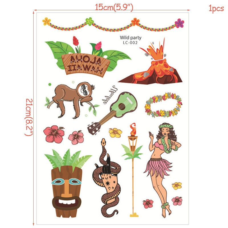 Hawaiian Beach Party Aloha Temporary Tattoo Sticker Waterproof Tropical Flamingo Party Luau Summer Beach Birthday Decorations