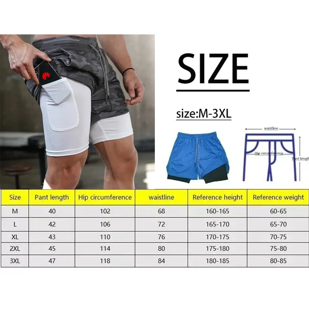 New Sports Shorts 2 in 1 Male Breathable and Informal Sportswear Double Layer Running M-3XL Basketball Shorts Gym Shorts