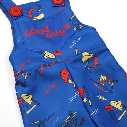 Unisex Chucky Scary Halloween Role Play Costume with Printed Alphabet Bib Pants Gift Scar Sticker Gift Holiday Party Dress Up