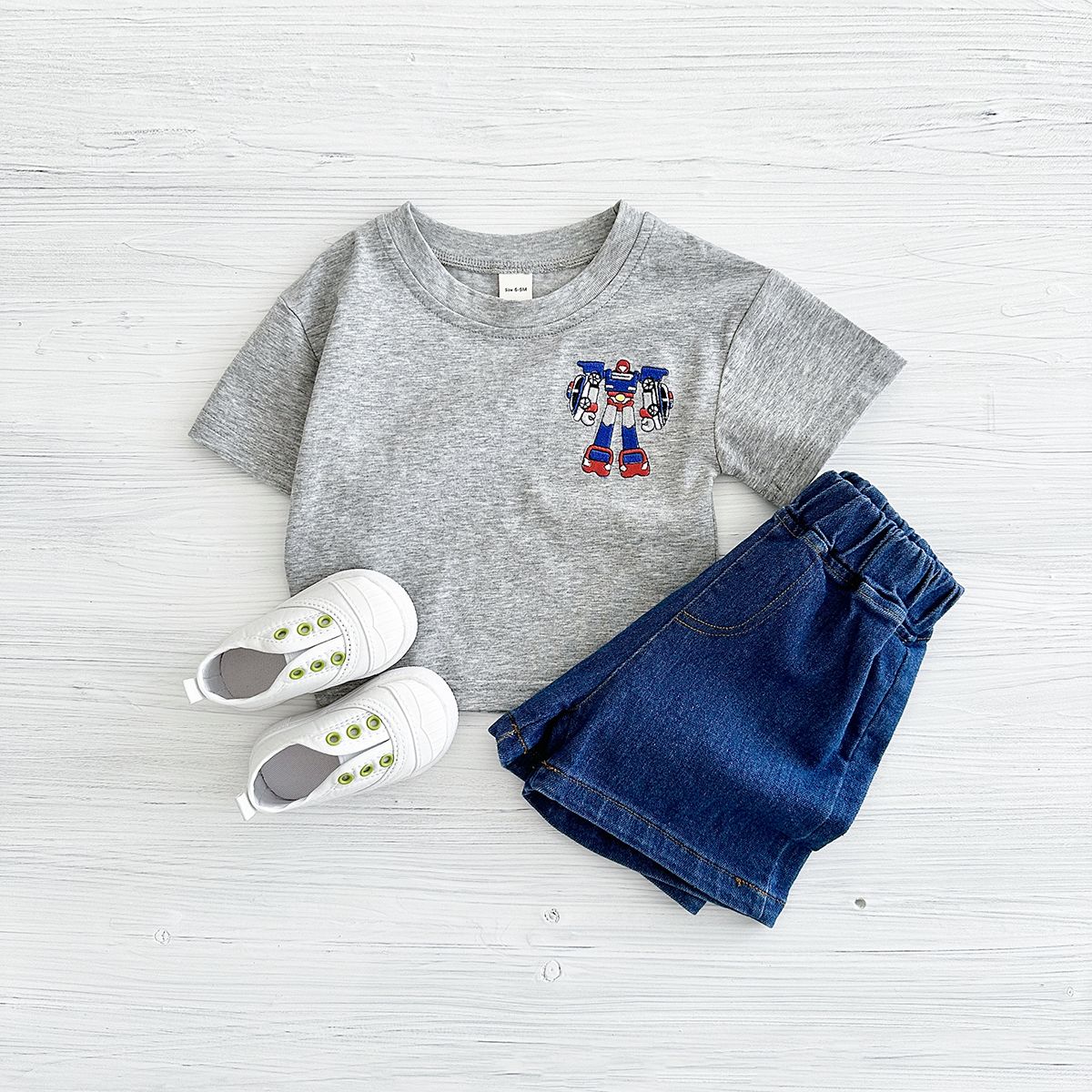 2025 Summer New Baby Clothes Infant Robot Embroidery Top+Bottom Set Baby Boys Girls Casual Baby Set Newborn Baby Clothes 2Pcs