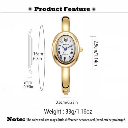 New Elegant Bracelet Women Watch Top Brand Stainless Steel Strap Dress Quartz Watches Small Oval Dial Roman Scale Female Clock