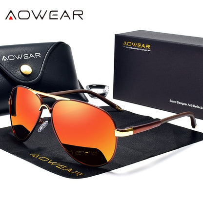 Óculos de Sol Masculino AOWEAR de Aviador Polarizado Espelhado Para Homem HD Dirigir Piloto Óculos de Sol lunettes de soleil homme