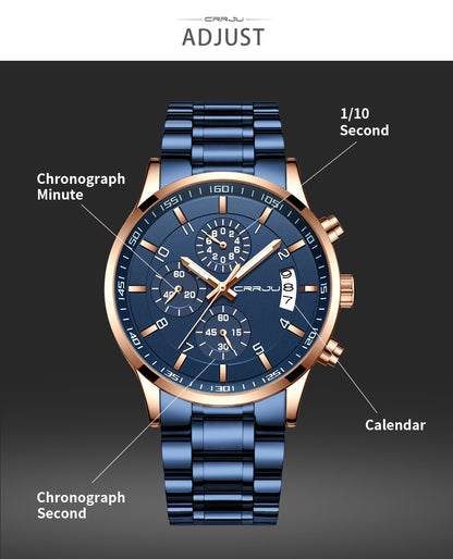 CRRJU Men Quartz Wristwatches Luxury Brand Sporty Chronograph Watches with 316 Stainless Steel Luminous Hands Male Clock Red