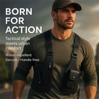 Retro Double Shoulder Strap Multi-pocket Outdoor Anti-theft Tactical Bag Men Crossbody Bags PU Waterproof Phone Bag Chest Bag