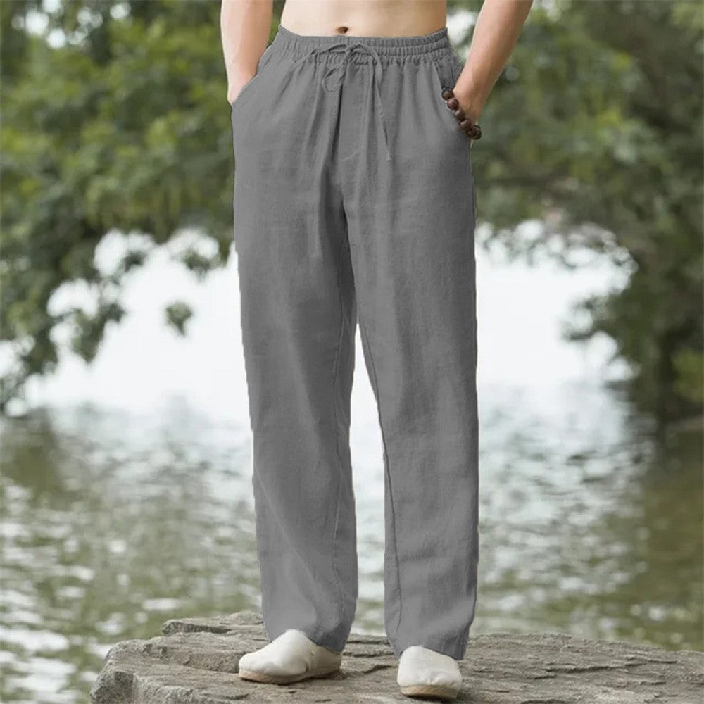 Calças Masculinas de Praia Jogger Saruel Streetwear Algodão Linho Casual Calças Havaianas Largas Verão Longas