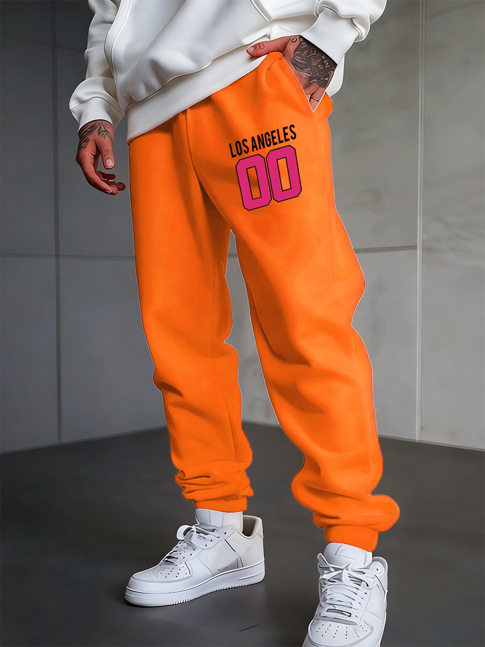 Los Angeles 00 Calça Moletom Estampada Masculina Outono Jogger Calça de Moletom Quente Elástico na Cintura Calça de Moletom Básica com Bolso Roupa Masculina