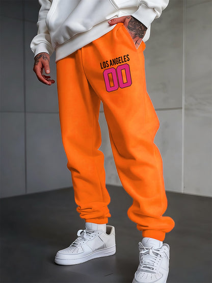 Los Angeles 00 Calça Moletom Estampada Masculina Outono Jogger Calça de Moletom Quente Elástico na Cintura Calça de Moletom Básica com Bolso Roupa Masculina