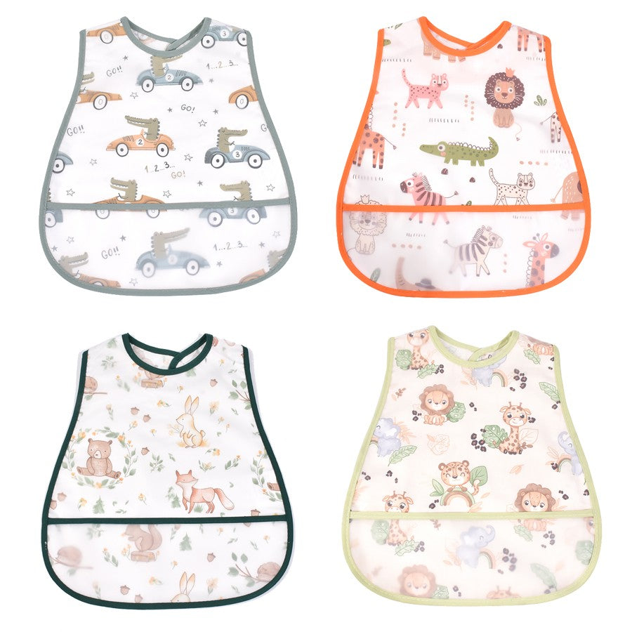 High Quality Cartoon Pattern EVA Waterproof Pocket Lunch Feeding Bibs Adjustable Baby Bibs Cute Child Baby Apron Kids Burp Cloth
