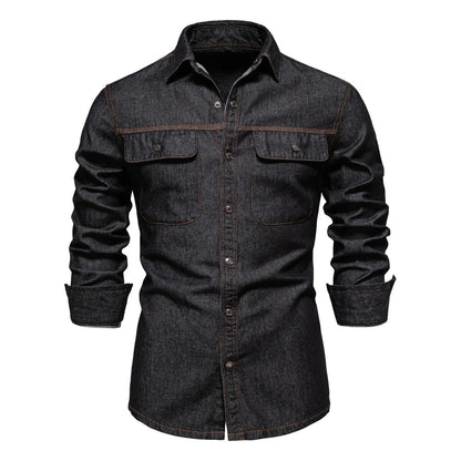 New Autumn 100% Cotton Mens Denim Shirts Solid Color Long Sleeve Cowboy Shirt Coat Fashion Casual Jean Shirt for Men
