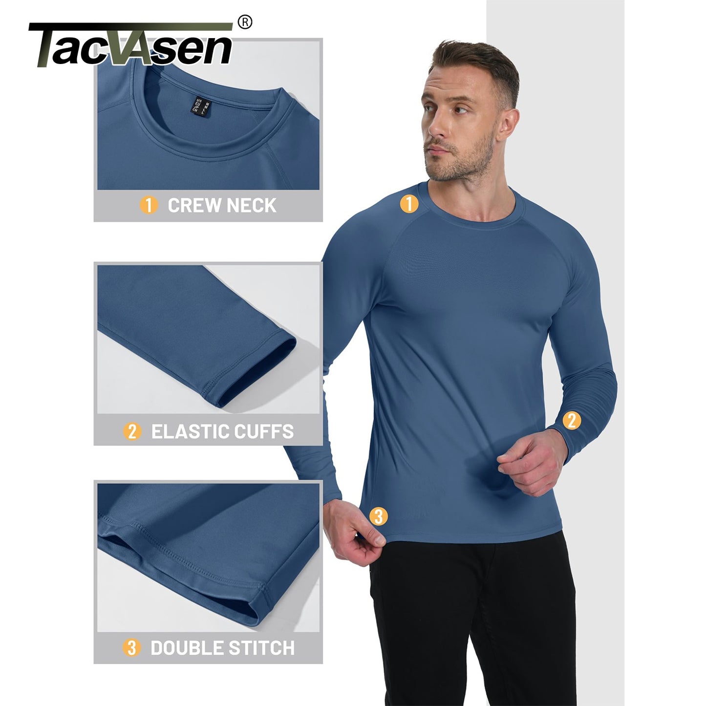 TACVASEN Fleece Lined T-shirts Mens Thermal Long Sleeve T Shirts Winter Autumn Athletic Workout Base Layer Pullover Tops Male