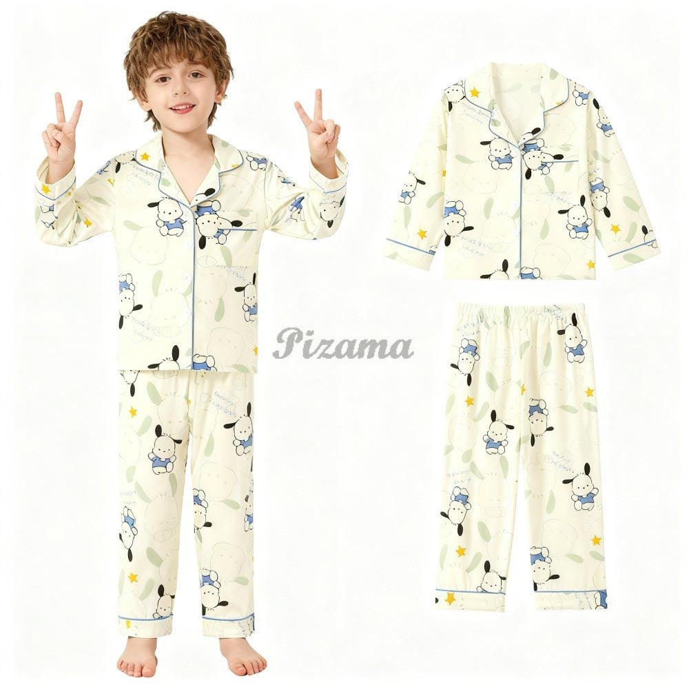 2pcs Stitch Print Kids Pajama Set for Boys and Girls Long Sleeve Top & Pants Set Stitch Lilo Comfy Set Button Down Loungewear