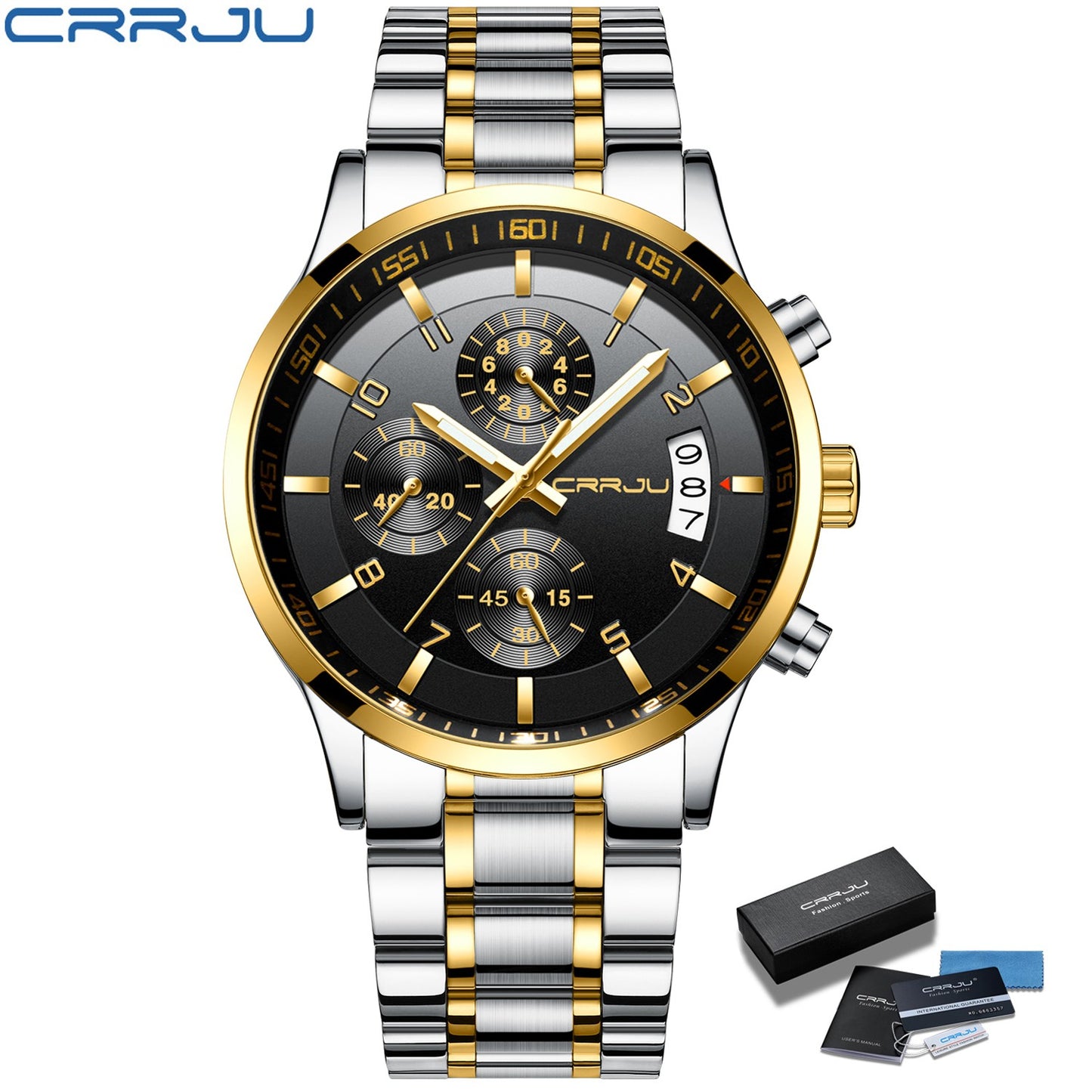 CRRJU Men Quartz Wristwatches Luxury Brand Sporty Chronograph Watches with 316 Stainless Steel Luminous Hands Male Clock Red