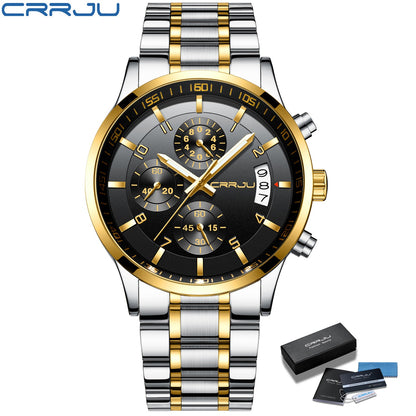 CRRJU Men Quartz Wristwatches Luxury Brand Sporty Chronograph Watches with 316 Stainless Steel Luminous Hands Male Clock Red
