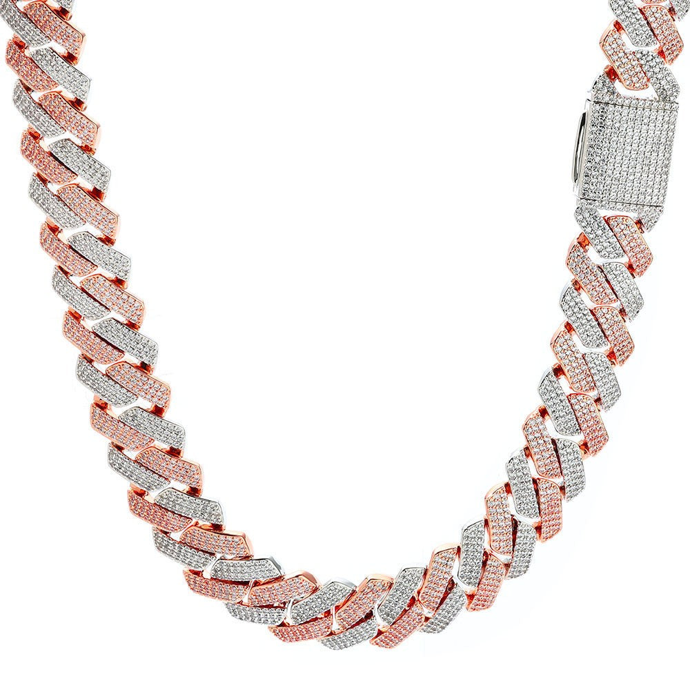 NUOYA High-Quality Hip-Hop Jewelry 20mm Jewelry Ice Necklace Diamond Three Rows Of Zircon Thick Cuban Chain Men's Necklace