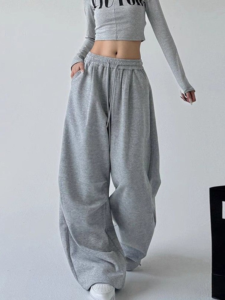 Y2K Harajuku Wide Leg Sweatpants Women Streetwear Baggy Oversize Gray Sports Pants High Waist Drawstring Casual Joggers Trousers