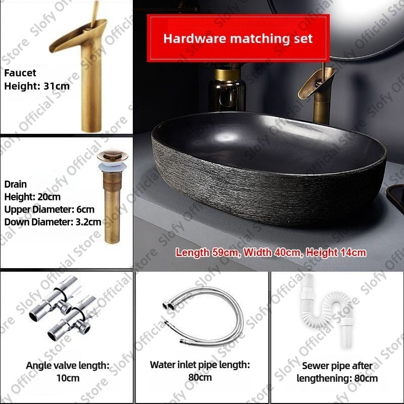 Retro Art Ceramic Sink Multiple Styles Black Washbasin Single Bowl Low-Key Luxury Countertop Basins For Household Hotel Bathroom
