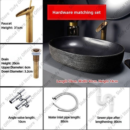 Retro Art Ceramic Sink Multiple Styles Black Washbasin Single Bowl Low-Key Luxury Countertop Basins For Household Hotel Bathroom