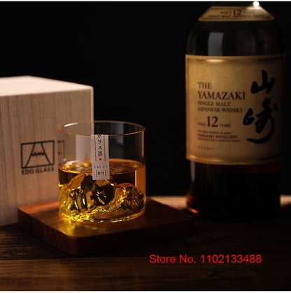 Copo de Uísque Japonês de Gelo para Uísque Puro Copos de Uísque de Montanha 3D Caixa de Presente de Madeira Taça de Conhaque Copo de Vodca Copo de Vinho