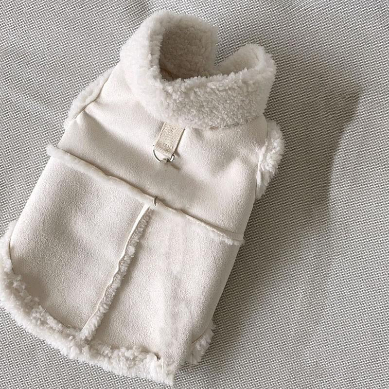 Colete Clássico para Cães de Cor Lisa, Outono/Inverno, de Lã, Quente, para Pets Pequenos e Médios, Jaqueta Colete Quente com Fivela de Tração, Roupas de Veludo