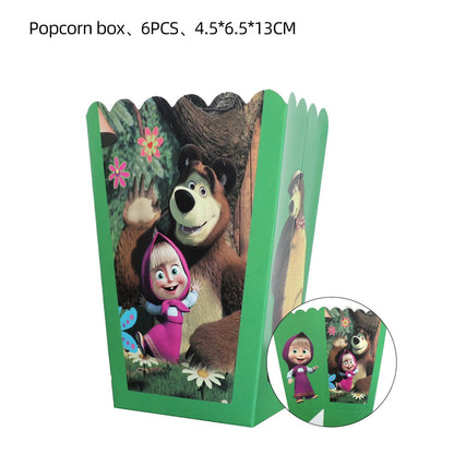Masha and The Bear Theme Birthday Party Supplies Girls Masha Tableware Set Balloons Plates Cups for Kids Party Baby Shower Decor
