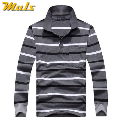 Cotton Polos Men Long Sleeve Mens Polo Shirt Spring Autumn Striped Male Polo Dress Classic Business 2018 Father Gift Drop Ship