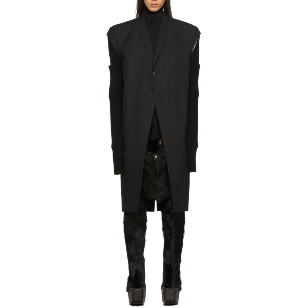 High Street Men's and Women's RO Dark Show Knitted Edge Splicing Sleeve Wide Shoulder Windbreaker Coat Medium Length Blazer Coat