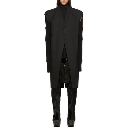 High Street Men's and Women's RO Dark Show Knitted Edge Splicing Sleeve Wide Shoulder Windbreaker Coat Medium Length Blazer Coat