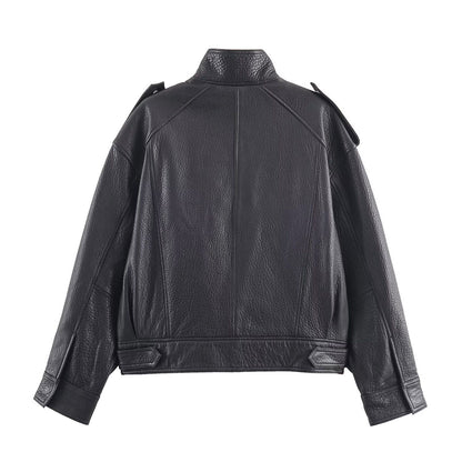 2025 WOMAN Fashion European and American Style Autumn Imitation Leather Jacket Long Sleeve Jacket Outerwear Mujer