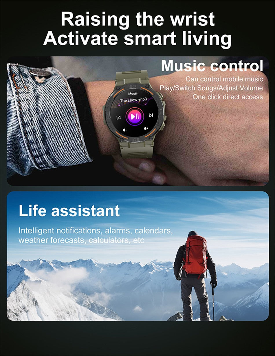 Smartwatch Militar de Outdoor 2025 Novo GPS Display Ultra HD de 1.52" Chamada Bluetooth Frequência Cardíaca IP69K À Prova D'água AI Smartwatch Masculino