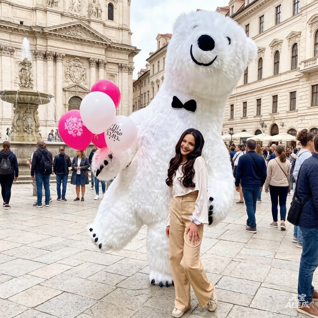 Giant inflatable cartoon doll costume, polar bear inflatable costume, funny street mascot, Halloween party, commercial role-play